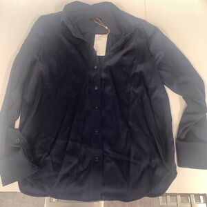 Quince Women’s Blue Silk Stretch Collared Shirt